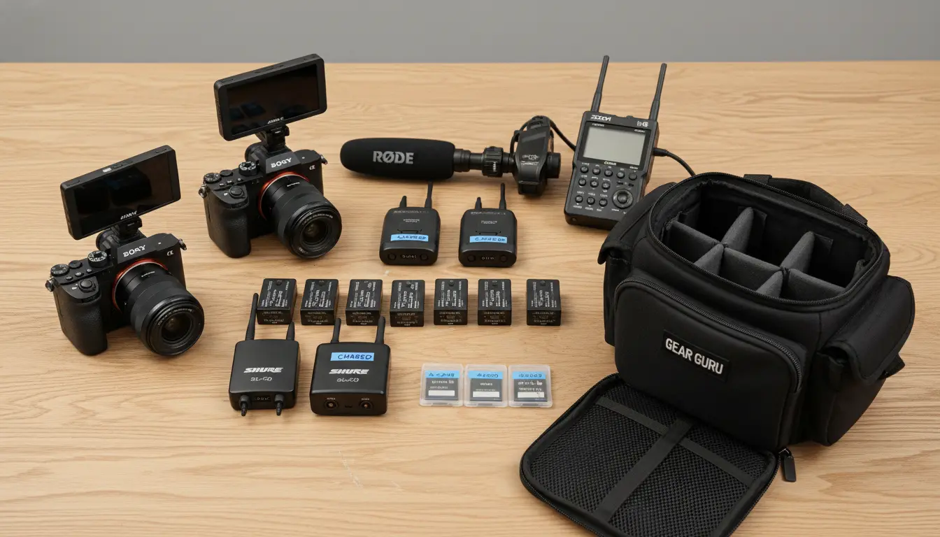 event videography in Brooklyn camera kit with mirrorless cameras, shotgun mic, wireless lavaliers