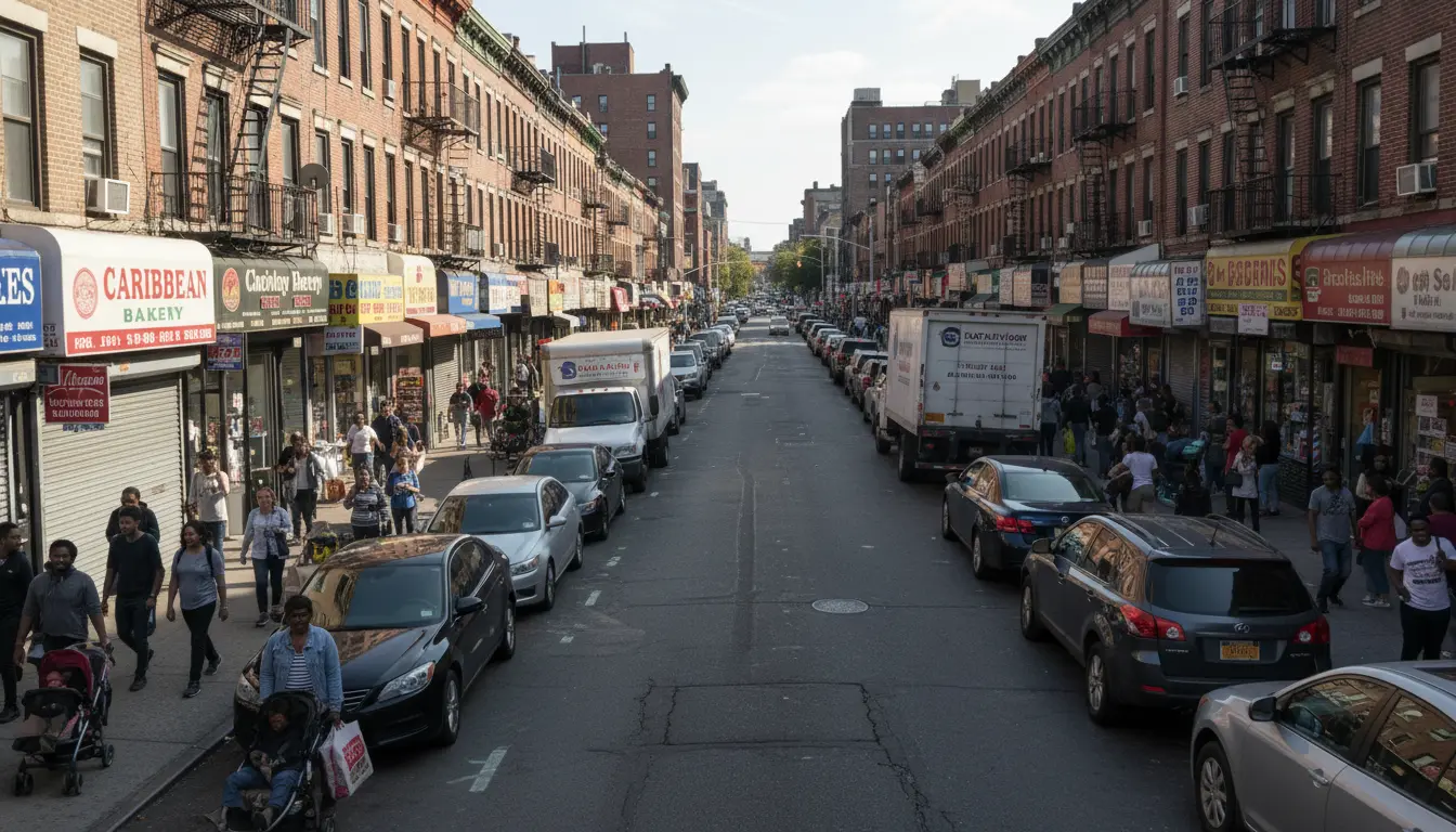 Wedding Photography Crown Heights Nostrand Avenue commercial strip showing curb and foot-traffic constraints