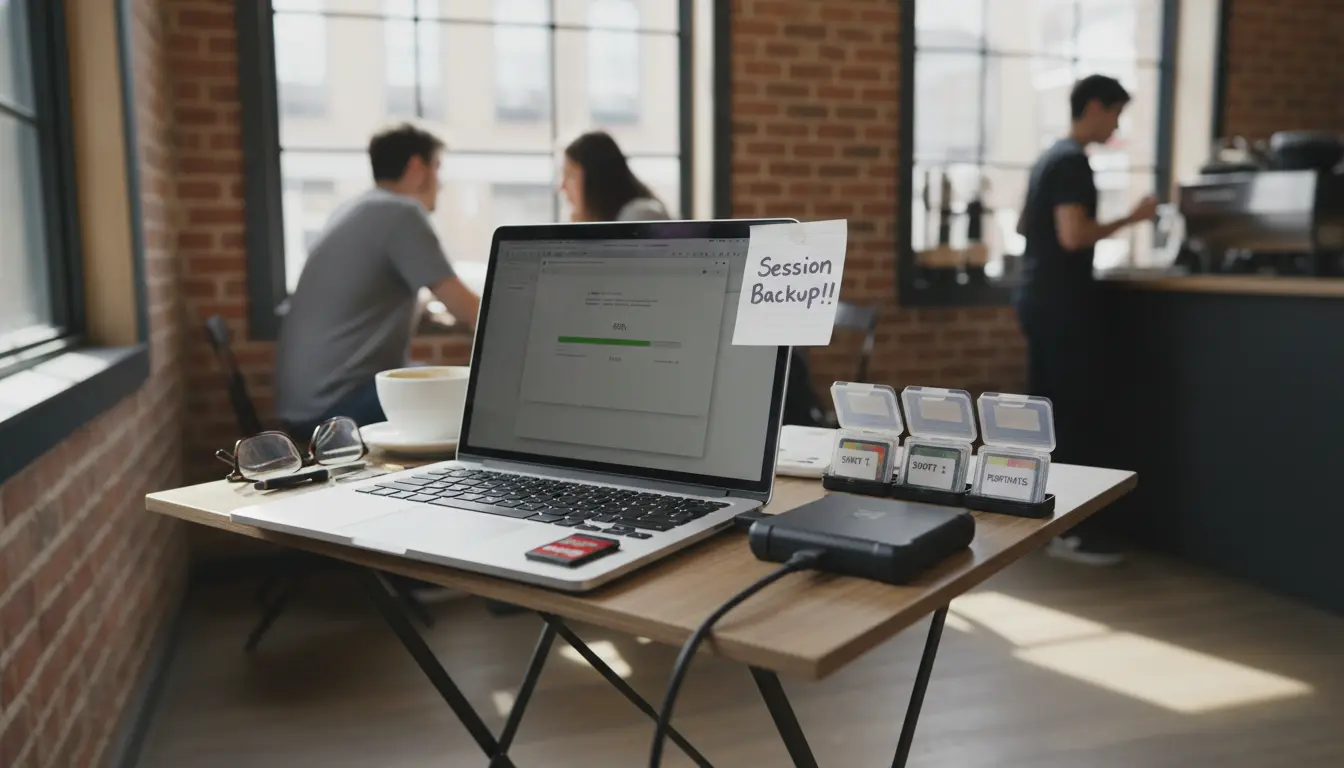 couples photography Brooklyn on-site backup workflow copying memory card to external drive