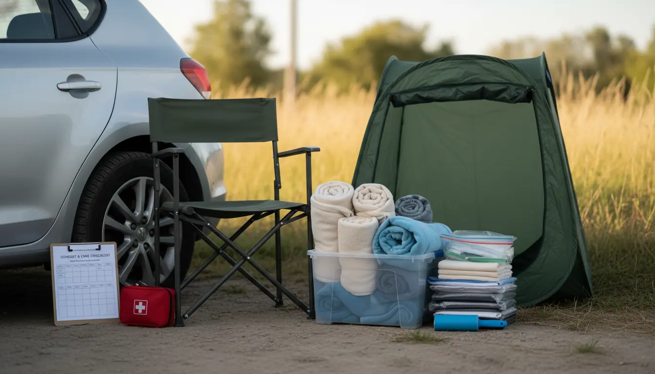 Trash-the-dress safety and dress-care station in Brooklyn showing towels changing tent and first-aid kit