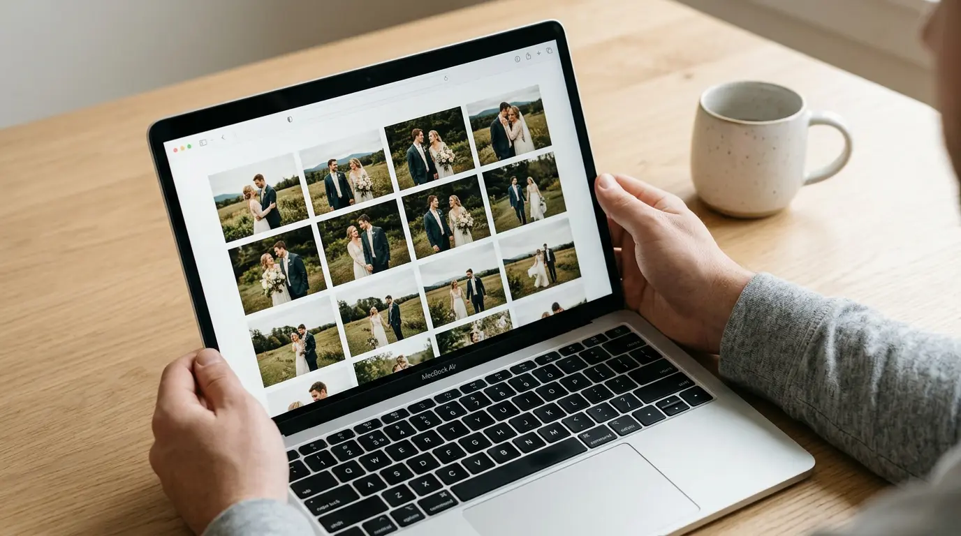 Online photo gallery delivery elopement photography Brooklyn wedding images digital screen