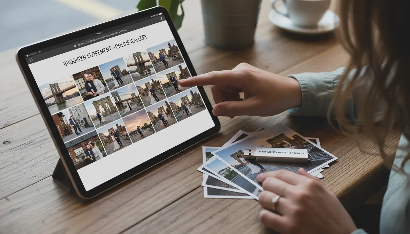 elopement photography Brooklyn online gallery tablet with prints and USB delivery