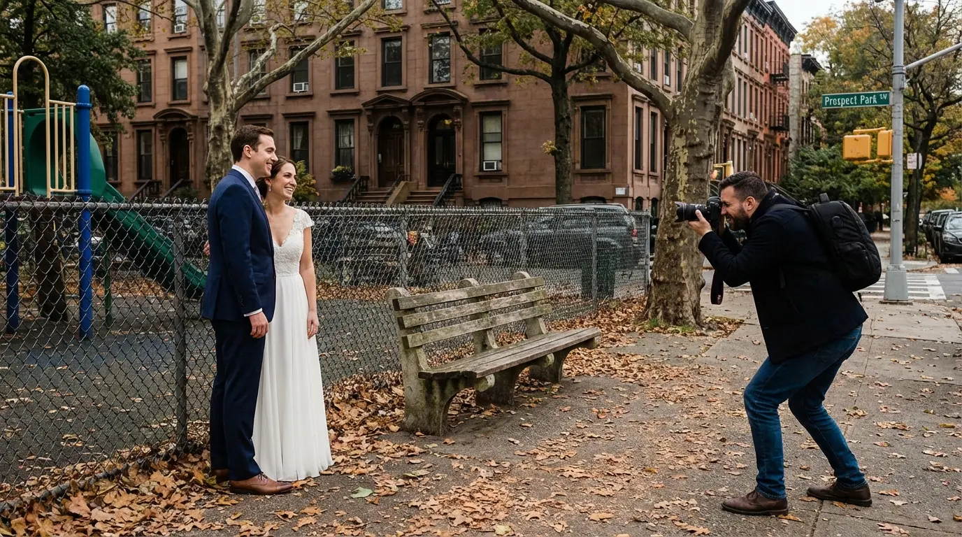 Wedding Photography session at Prospect Park Southwest edge near Vanderbilt Playground, Windsor Terrace