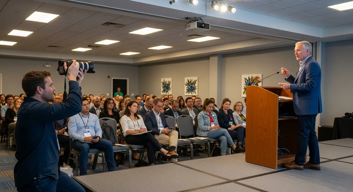 Event photographer in Brooklyn photographing a conference speaker during an event