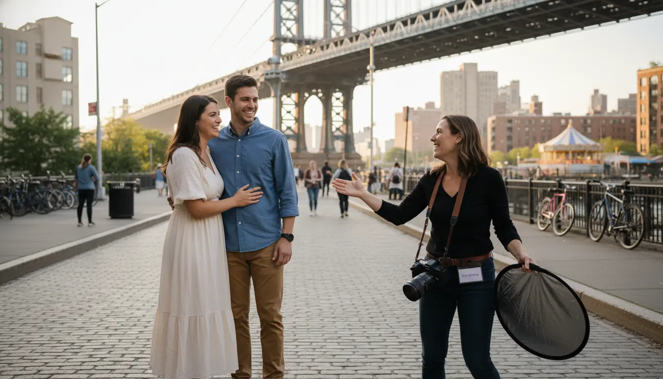destination wedding photography Brooklyn photographer shooting couple in DUMBO with Manhattan Bridge visible
