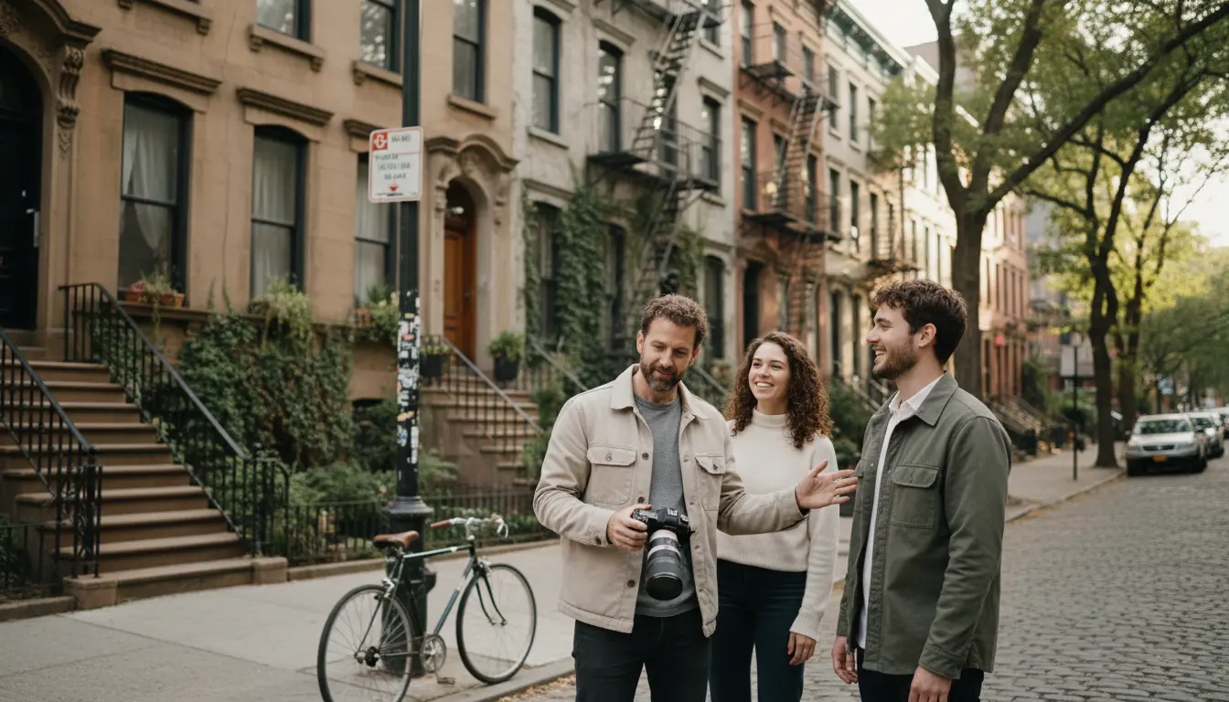 Engagement photography Brooklyn photographer directing couple on street