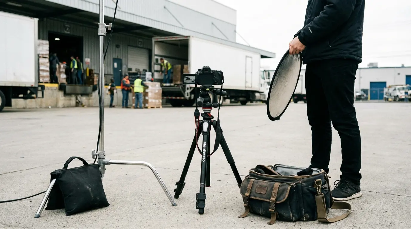 Wedding Photography - photographer setup near warehouse loading area, Red Hook