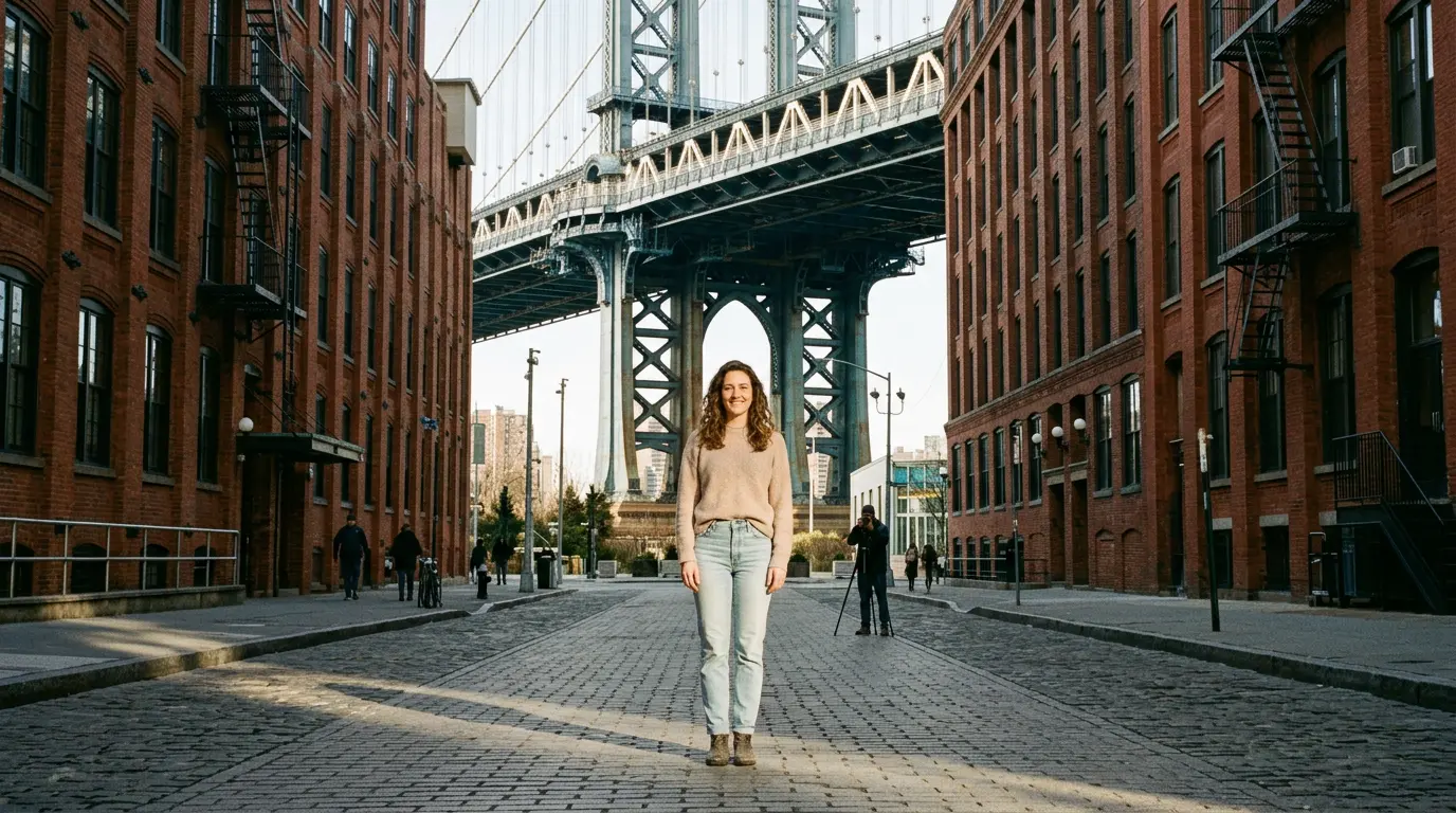Brooklyn photographer portrait session under Manhattan Bridge arch in DUMBO