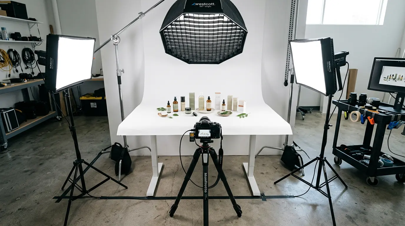 Product photography studio setup for commercial photography clients in Brooklyn