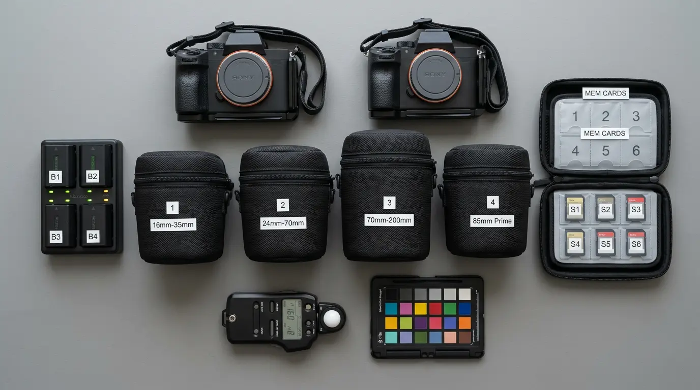 Professional commercial photography backup camera gear and equipment kit for Brooklyn business photography sessions