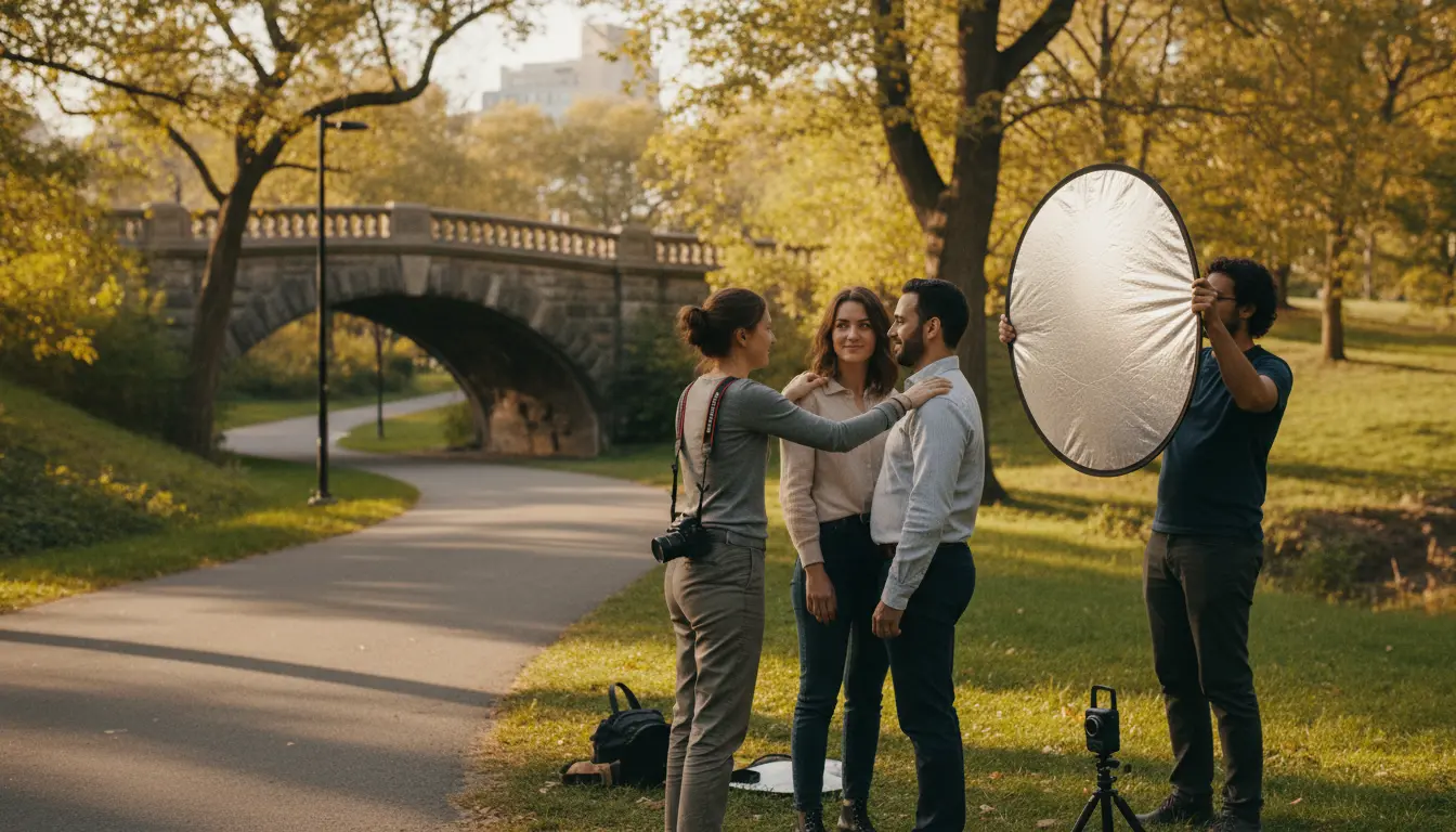 creative wedding photography Brooklyn NY setup in Prospect Park directing couple