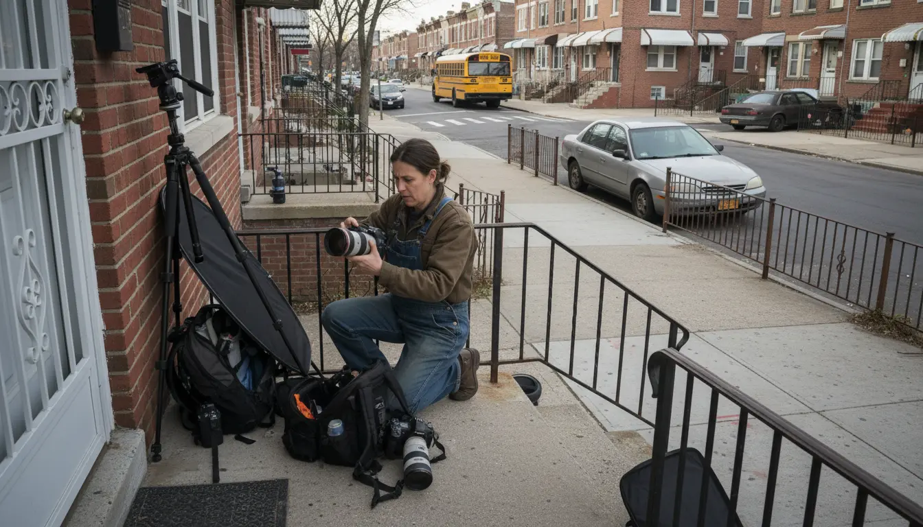 Wedding Photography Canarsie - equipment staged on residential stoop for preparation photos in Canarsie