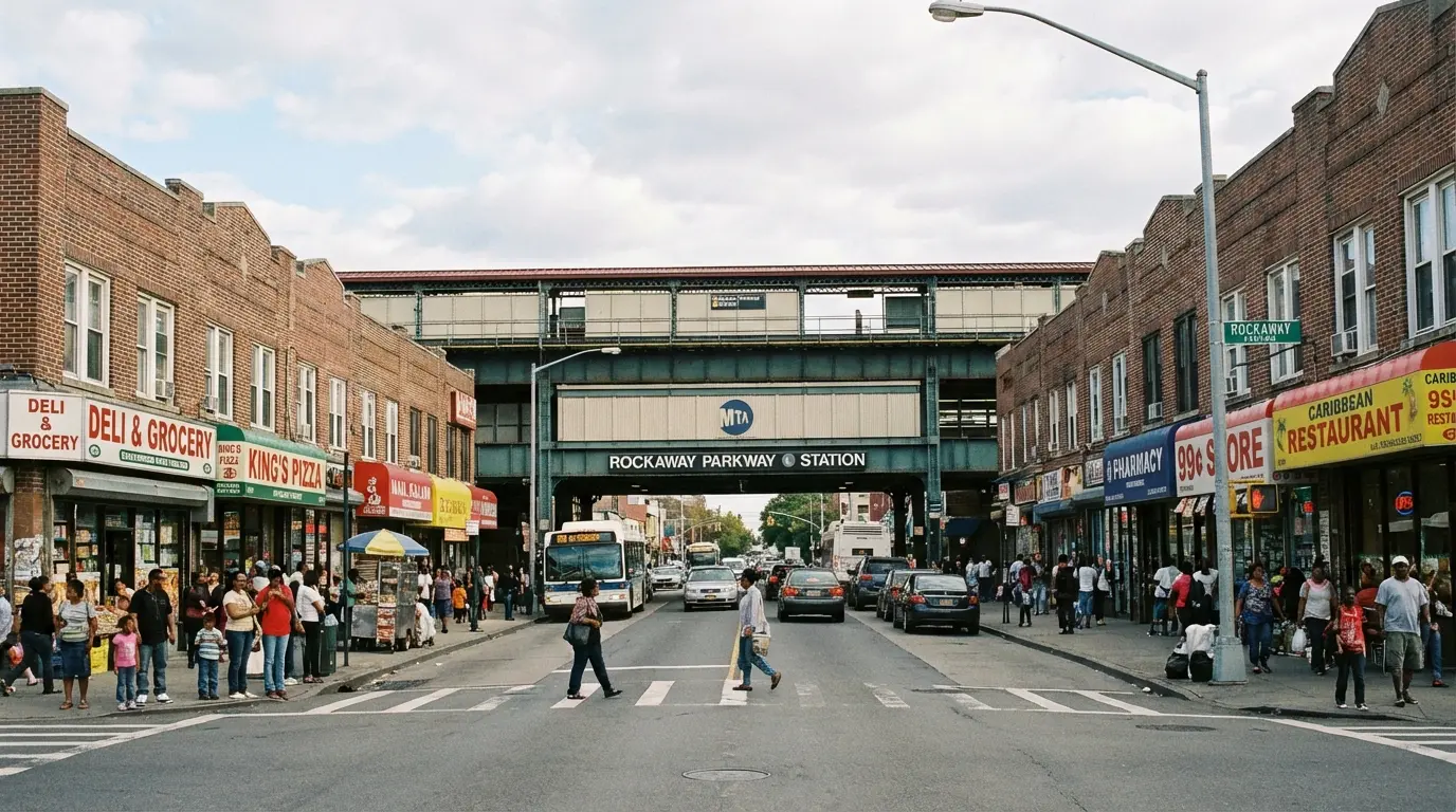 Wedding Photography Canarsie - Rockaway Parkway commercial spine with L train terminus and storefronts
