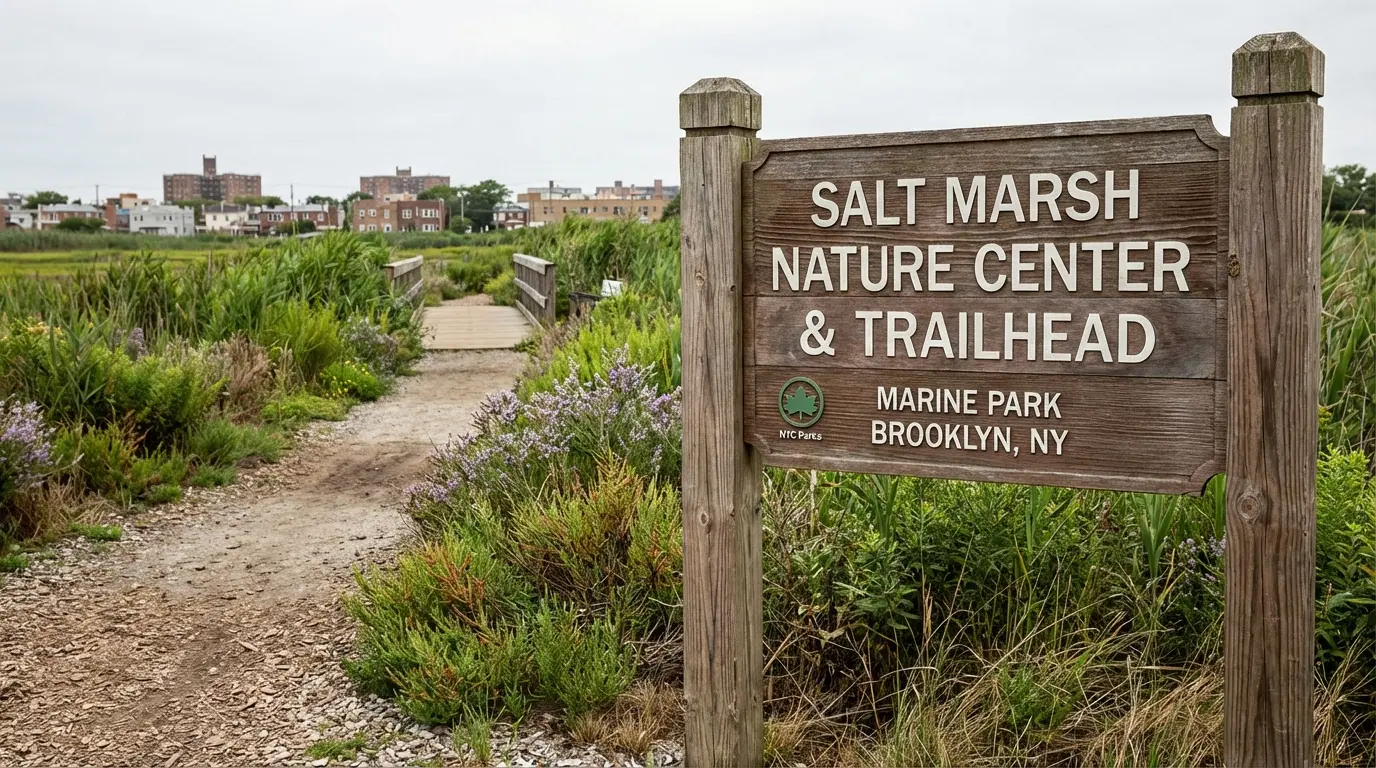Wedding Photography Marine Park Salt Marsh Nature Center trailhead sign