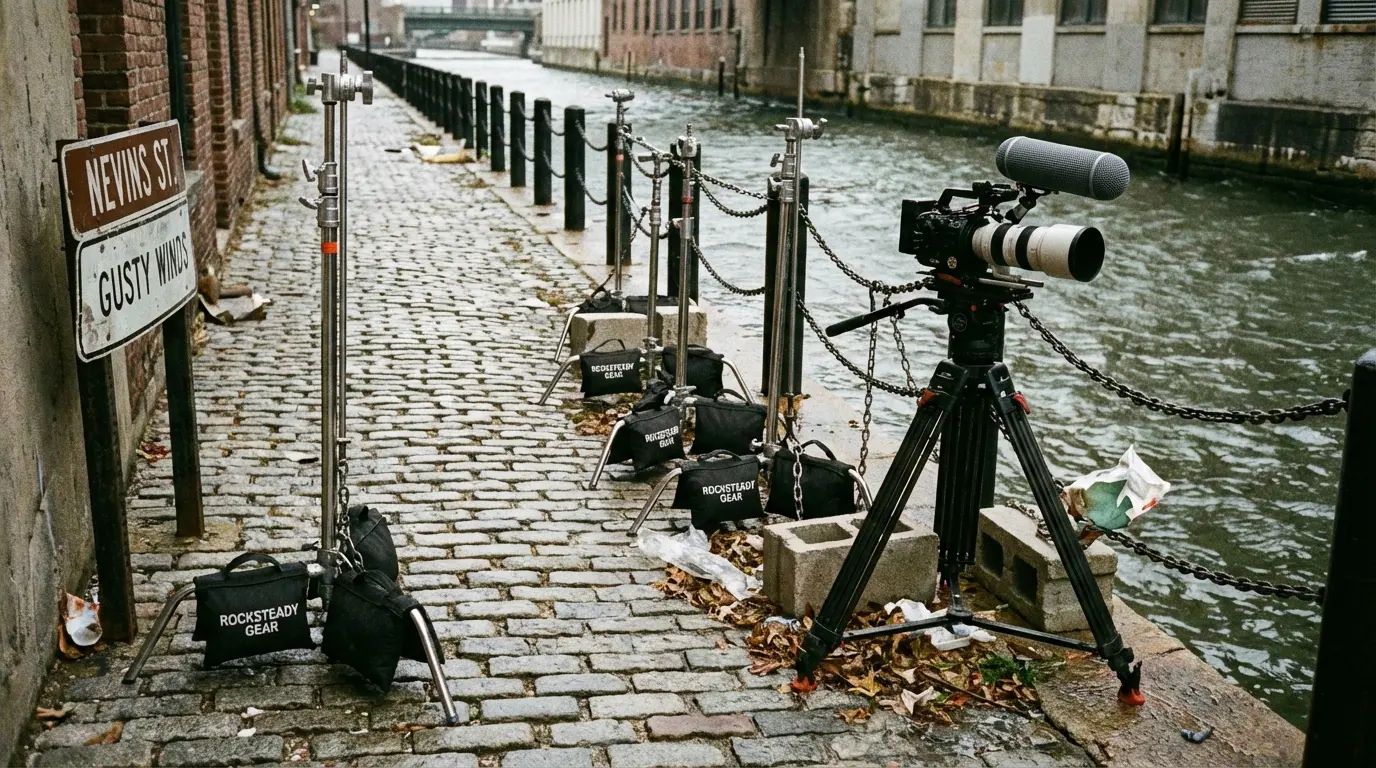 Wedding Photography Gowanus — equipment weighted and secured in canal-side alley near Nevins Street
