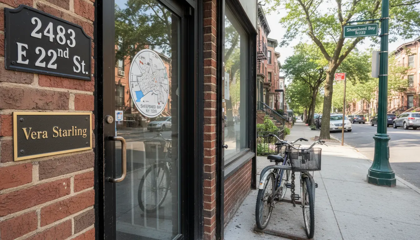 Wedding photographer studio entrance at 2483 E 22nd St Sheepshead Bay Brooklyn with address plaque visible