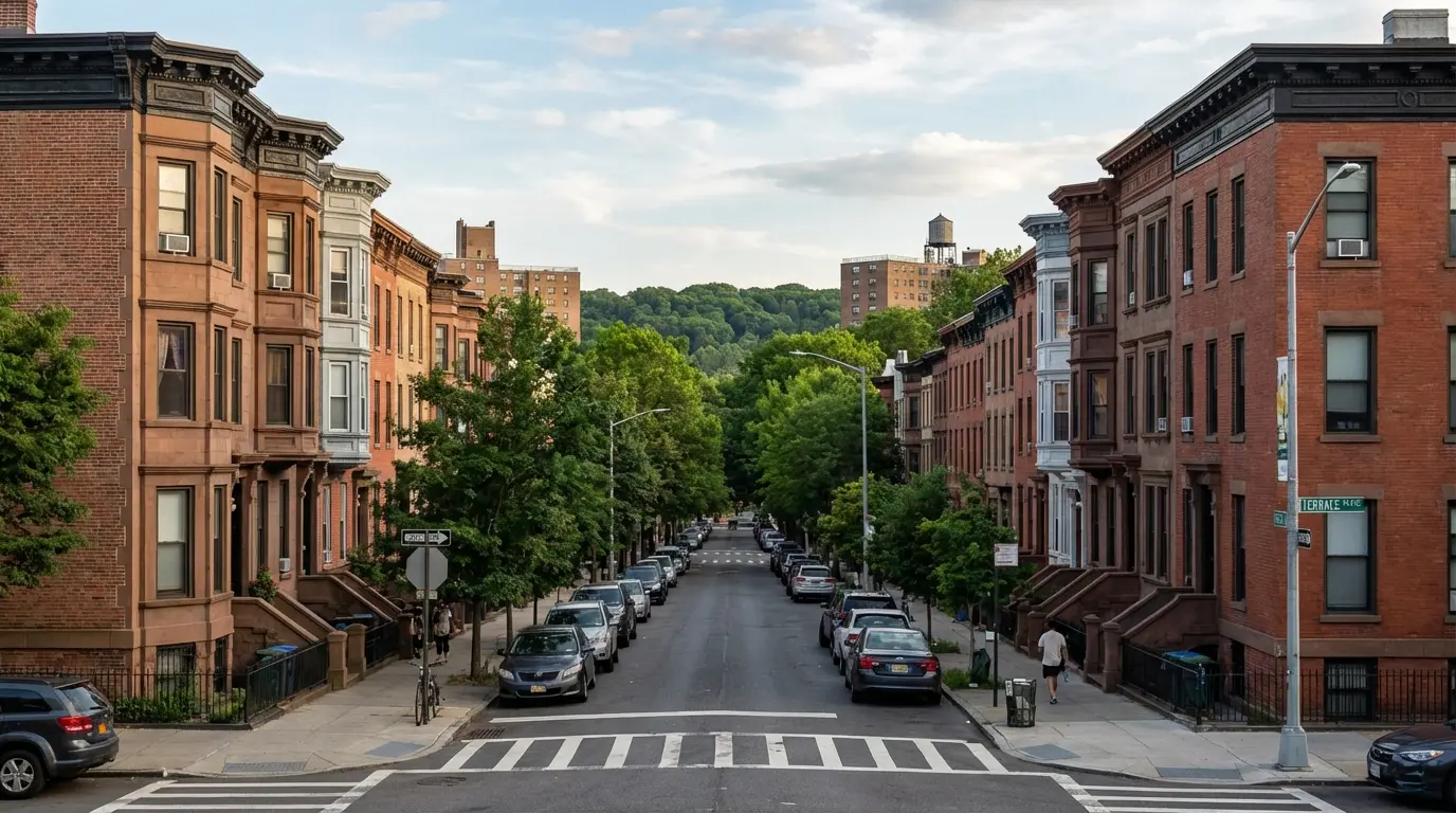 Wedding Photography context showing Terrace Place rowhouses and Prospect Park Southwest ridge, Windsor Terrace