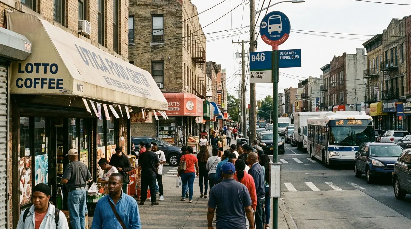 Wedding Photography, East Flatbush — Utica Ave commercial spine showing pedestrian and vehicle density