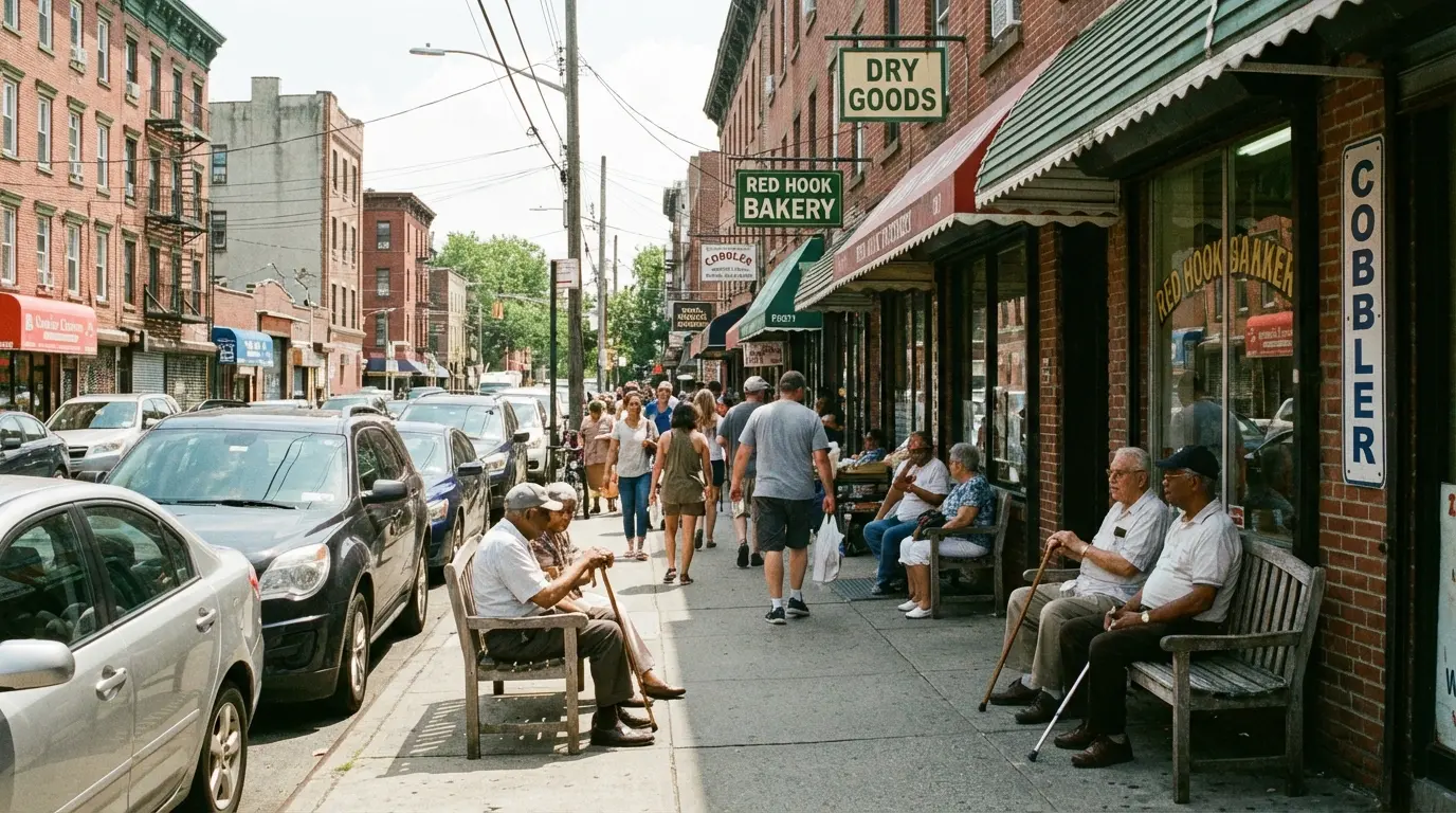 Wedding Photography - Van Brunt storefront pedestrian activity, Red Hook