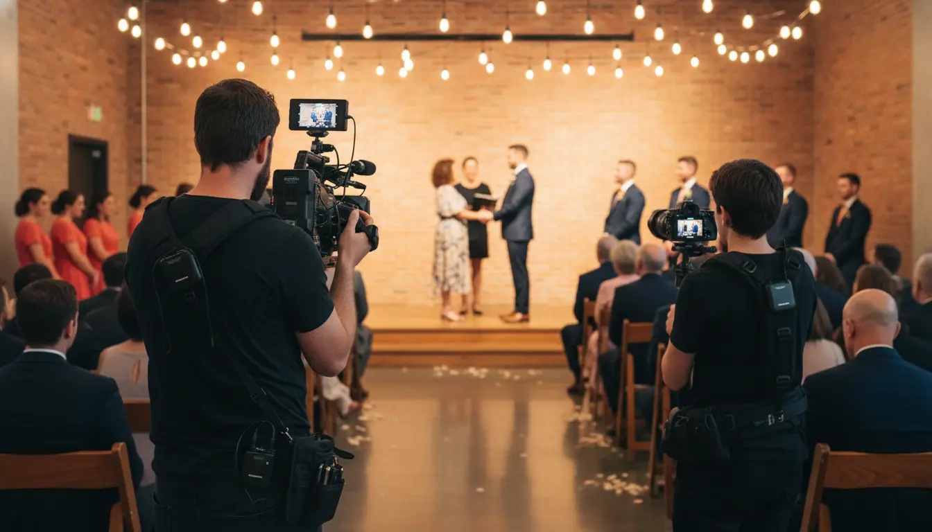 Cinematic wedding videography Brooklyn - videographer filming couple during indoor ceremony in Brooklyn venue