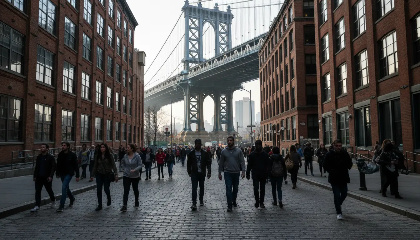 Wedding Photography, DUMBO — photographer preparing a compact setup near Empire Stores on cobblestone, showing low-footprint gear choices.
