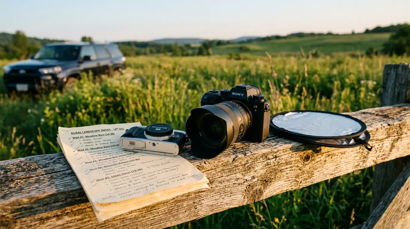 Rural wedding photography equipment and shot list for outdoor session near Brooklyn NY