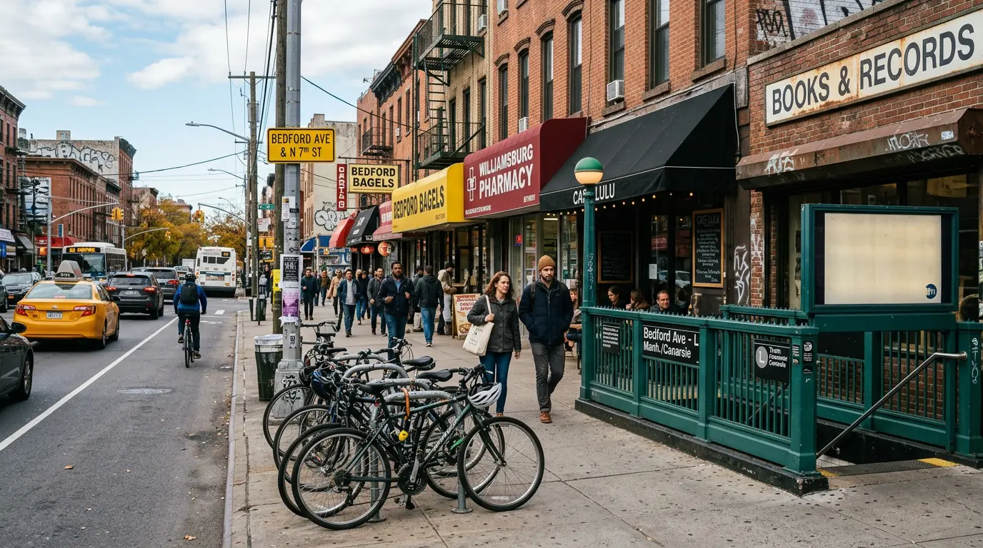Williamsburg Brooklyn streetscape showing typical urban street environment relevant to wedding and portrait photography coverage logistics