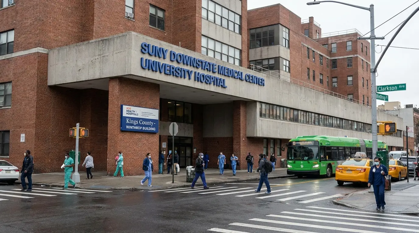 Wedding Photography, East Flatbush — medical center corridor near Winthrop and Clarkson showing institutional anchor